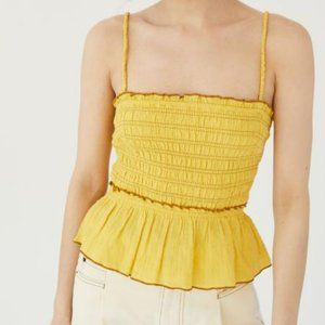 NWT Urban Outfitters Yellow Marta Smocked Peplum Top